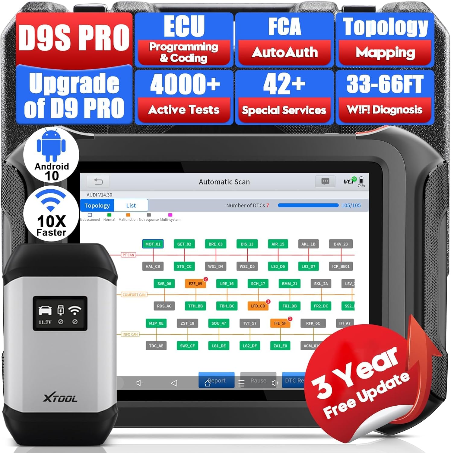XTOOL D9S PRO ECU Programming and Coding Automotive Scan Tool